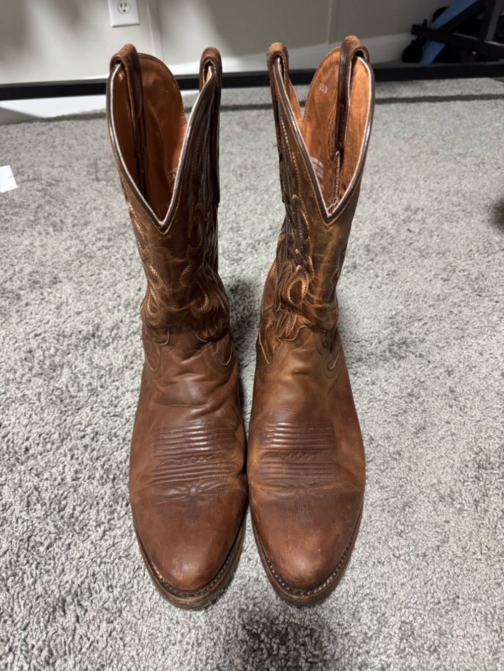 Dan Post Brown Leather Western Cowboy Boots with Embroidered Shaft